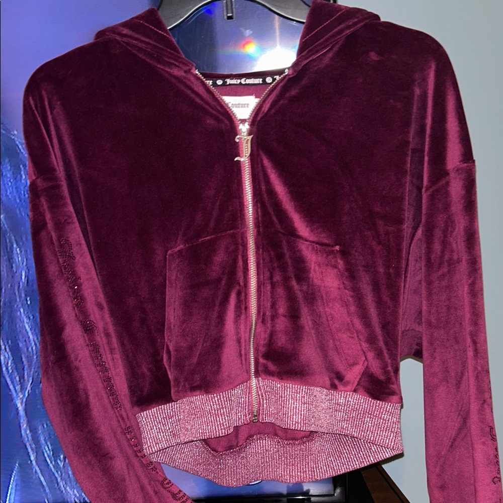 Women’s Juicy Couture Rich Burgundy Velour Hoodie Size Med- BRAND NEW W/O TAGS - Picture 4 of 8